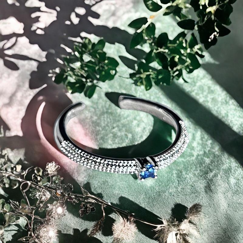 Single Diamond Sea Blue Zir*****Pen Ring Color Treasure Light Luxury Simple With Diamond Niche Design Fashion Ring Woman