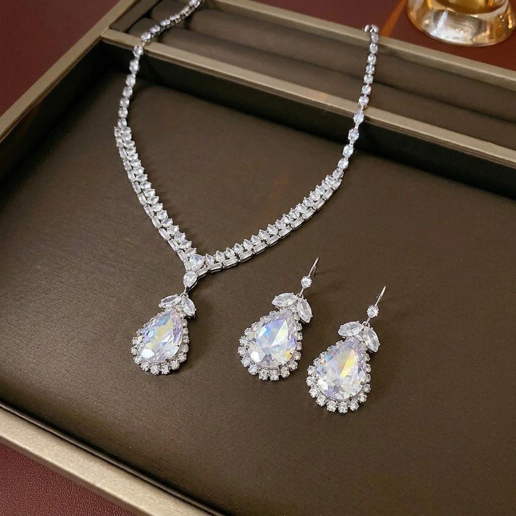 Cross-Border Fashion Trend: Heart Zirconia Earrings & Colorful Butterfly Necklace Jewelry Set