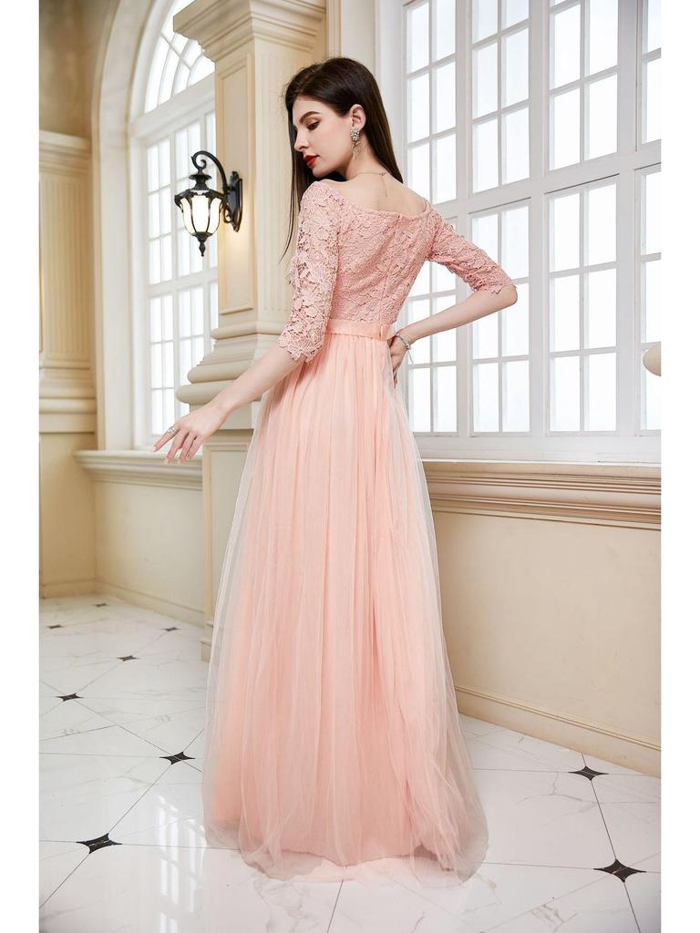 2025 Europäisches & Amerikanisches V-Ausschnitt Spitzen-Patchwork Off-Shoulder Schwingkleid