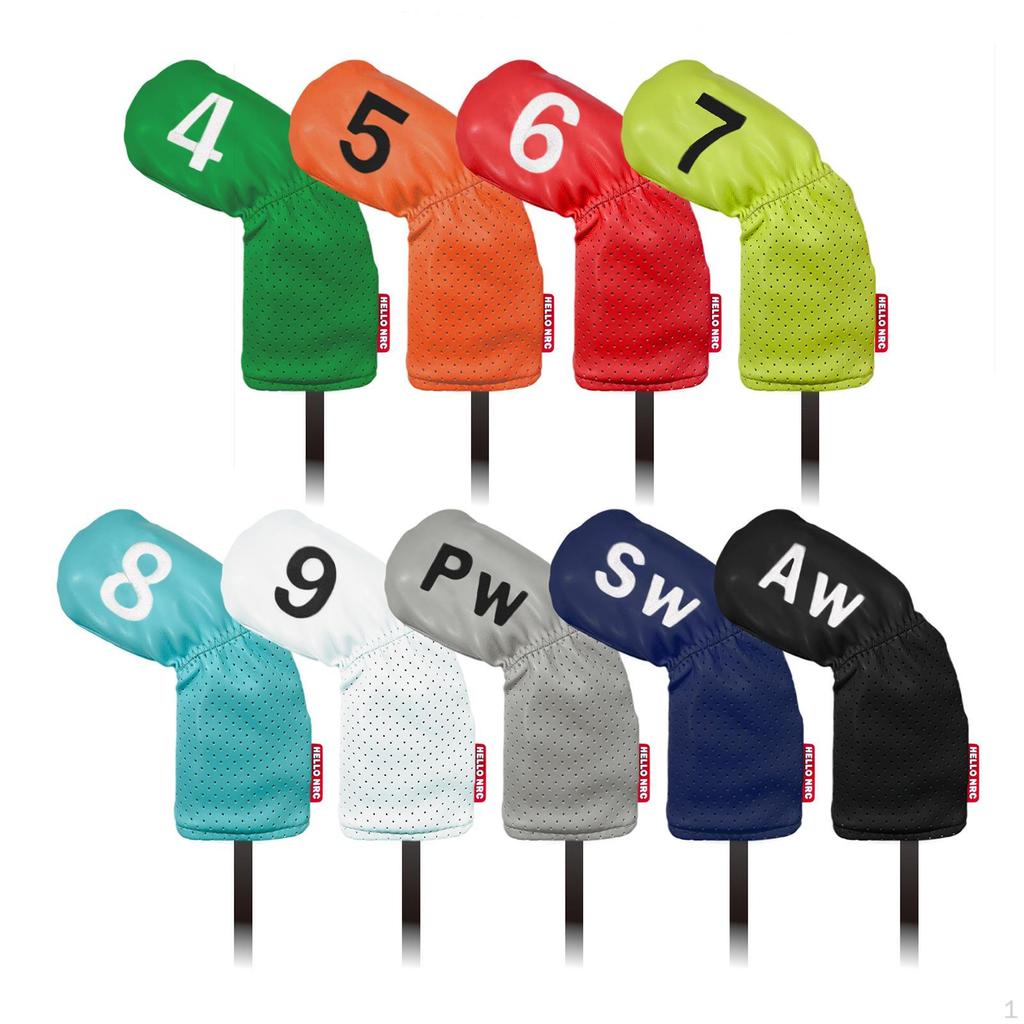 9 Pieces Golf , Head Cover 49,PW,SW,AW Long Neck Waterproof PU Leather Brands Accessories