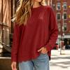 Women's Neck Pullover Sweatshirt with Scalloped Hem, Long Sleeve, Loose Fit, Drop Shoulder, Color