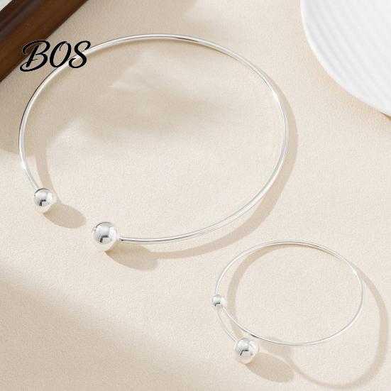 Daily Wear Jewelry 2Pcs/Set Necklace Bracelet Set, Adjustable Opening with Double Ball Set Beads, Fade Resistant Choker for Minimalist Gift