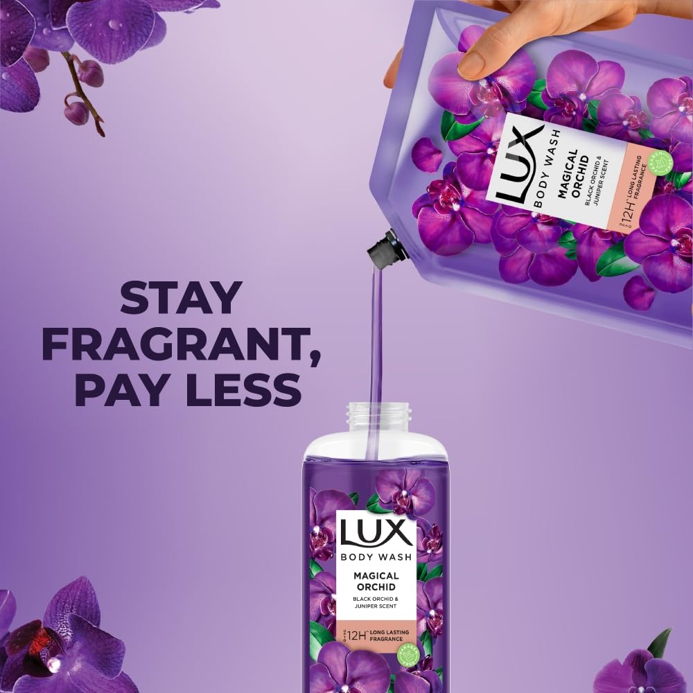 Lux Black Orchid Juniper Oil Bodywash Refill Pack 400ml Soft Glowing Skin Long-Lasting Fragrance Paraben Free