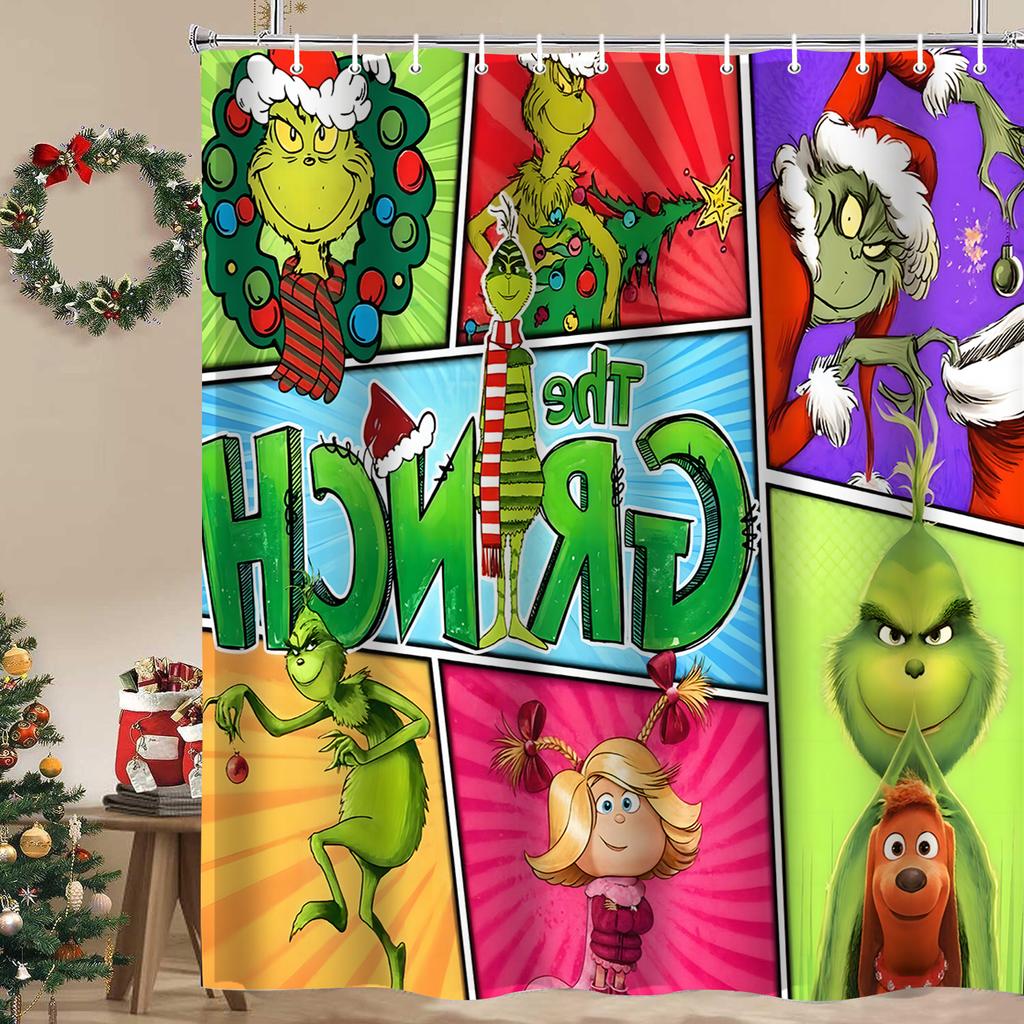 Christmas Cartoon Bathroom  Shower Curtain  Waterproof Fabric Bathroom Curtain With 12 Hooks Sunflower Home Deco Free Ship