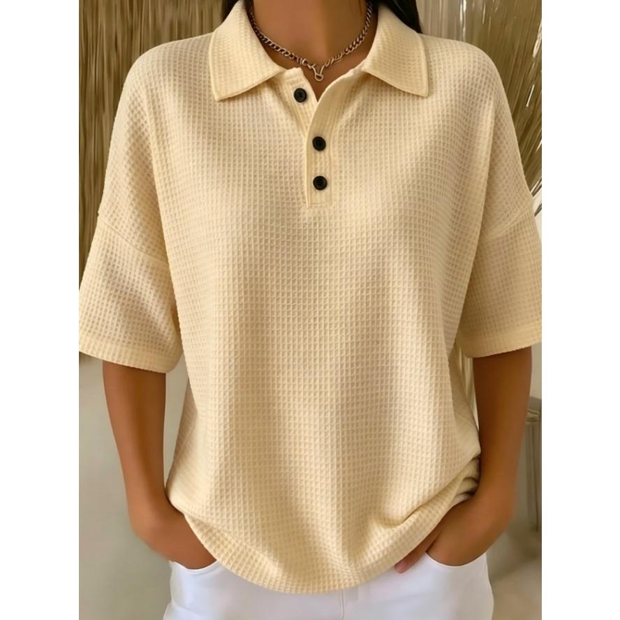 YYFS Camicette e camicie con collo a polo, maniche corte, stampa tinta unita, moda casual estate primavera