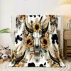 Boho Cow Skull Sunflower Blanket Bedroom Blanket for Livingroom Couch Lunch Break Soft Throw for Friend's Festival Gift