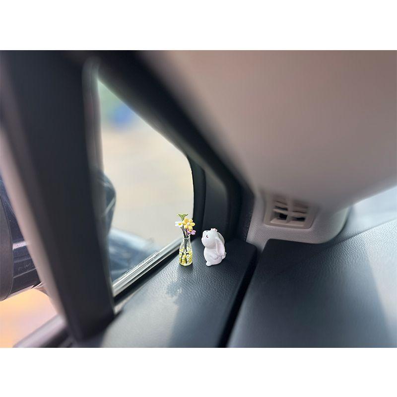 Cute Anime Car Interior Decoration Mini Rabbit And Vase Auto Dashboard Rearview Mirror Ornaments For Gifts Car Accessories