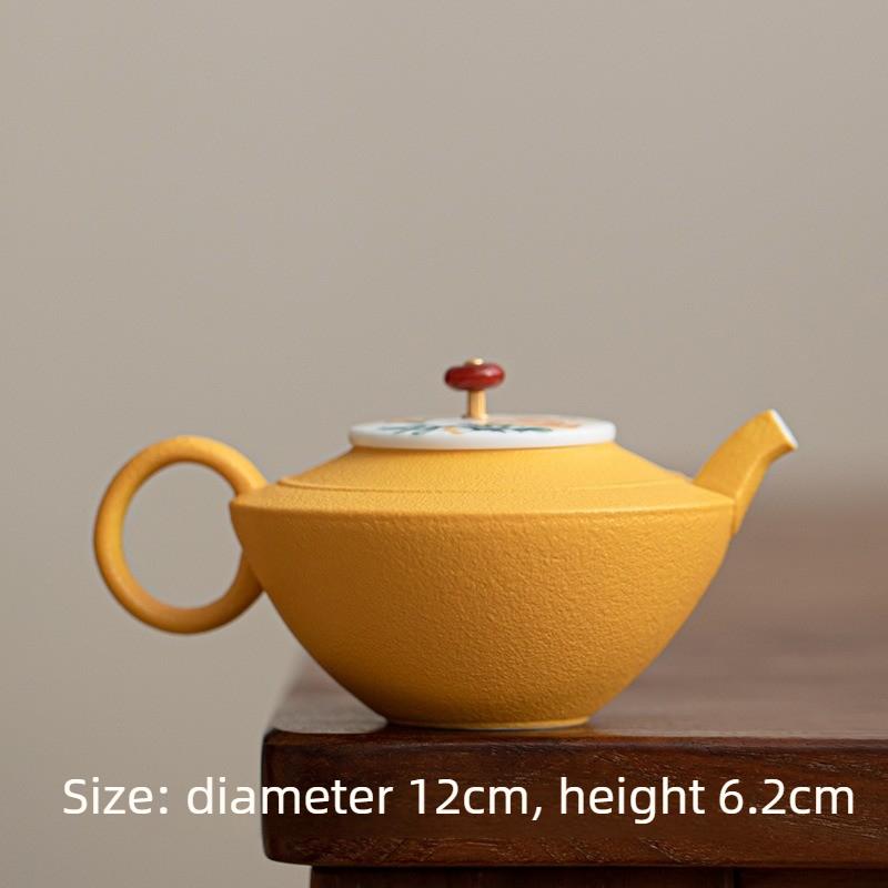 

Orange Yellow Hand Painted Rose Soft Moon Pot Ceramic Handmade Teapot Household Kung Fu Tea Set Handheld Pot