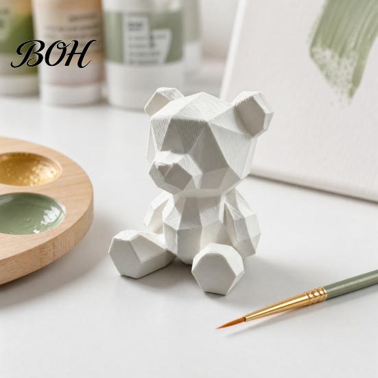 DIY Paintable Ornaments Polygon Bear Statue, Hand-Paint 3D Printed Ornament, Poly Geometric Customizable Art Decoration Nordic Style Sculpture,