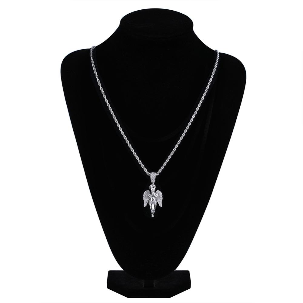 HipHop Herren Damen Halskette Vergoldet Iced Out Mikro-Pavé-Steine Engel Anhänger Halsketten Love'sblessing Geschenke