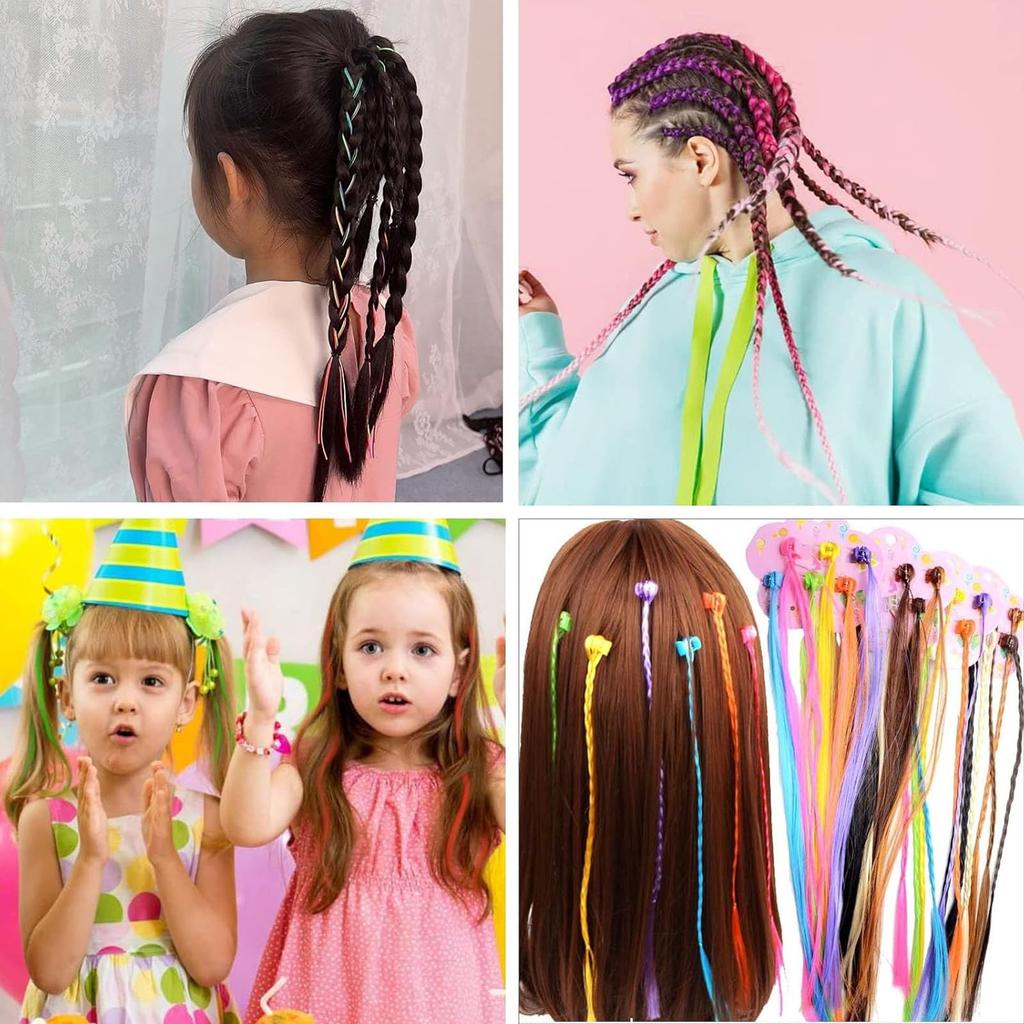 36 Color Braided Hair Extensions with Clips, Rainbow Braided Kids Hair Extensions Hair Accessories for Kids Halloween Cosplay Party