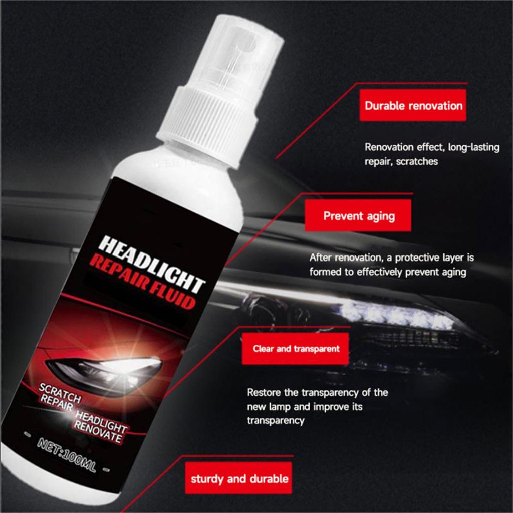 Car Headlight Repair Fluid, Headlight Restoration Spray, Scratch Remover, Waterproof Coating, Lens Cleaner for Auto Headlight Renovation 100ml