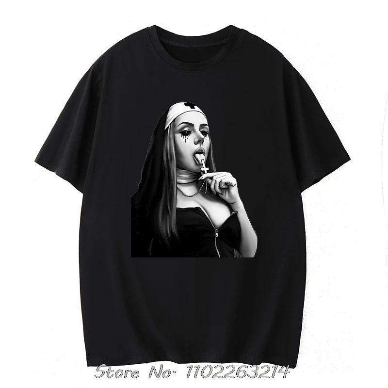 T-shirt Oversize Estetica Individualità Classica da Suora Abbigliamento Metallaro Uomo Harajuku Hipster T-shirt in Cotone T-shirt Creativa per Fitness