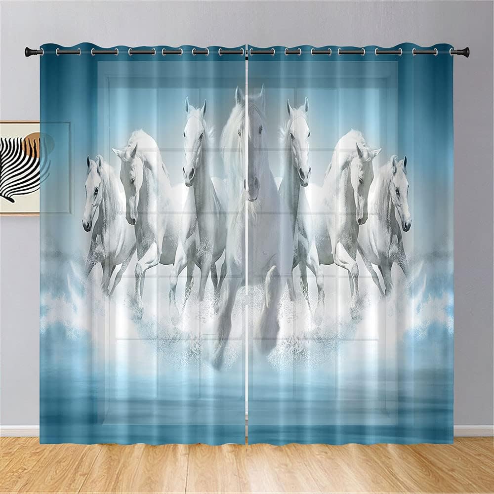 Animal Horse Snow Scene Tulle Voile Curtains Bedroom Window Curtain Living Room Blinds Organza Drapes With Light Filtering Polyester Perfect For Area