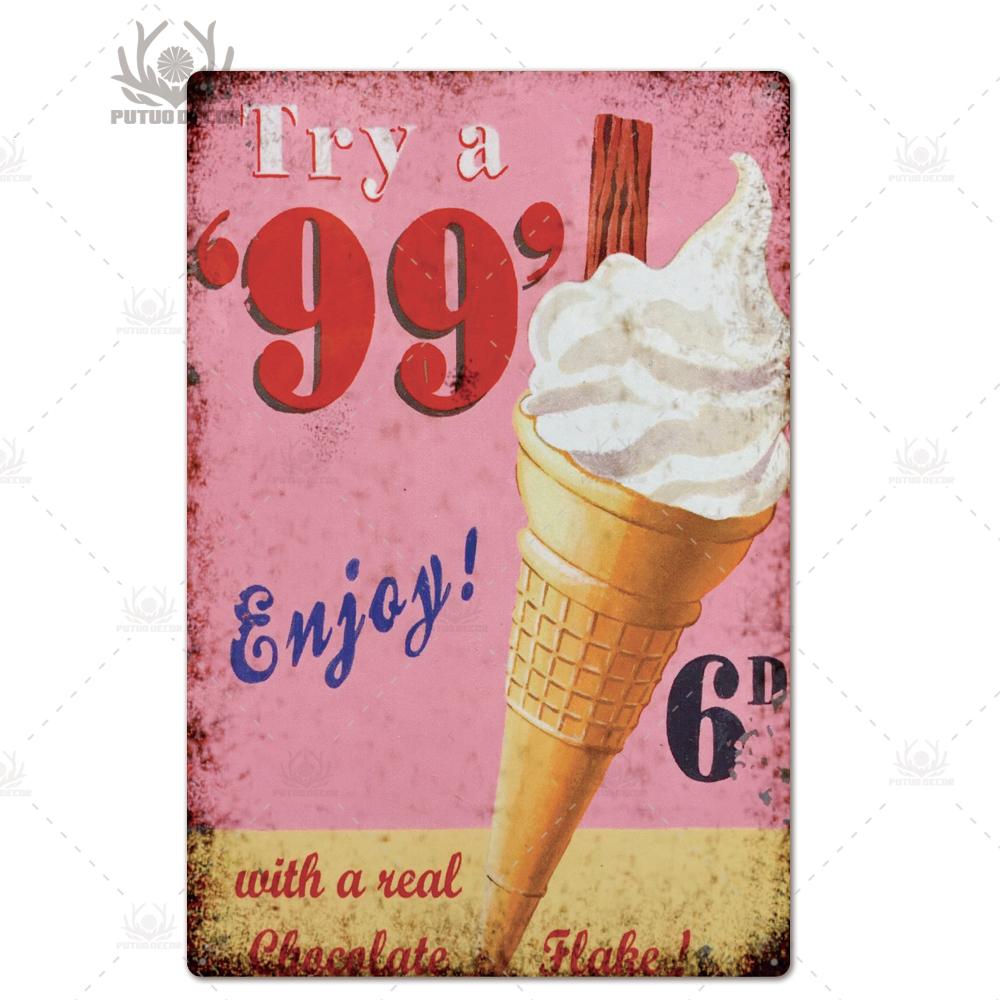 Putuo Decor Ice Cream Tin Sign Plaque Metal Plate Vintage Ice Lolly Retro Wall Art Poster for Dessert Shop Iron Painting