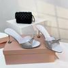 Fashion Luxury Rhinestones Satin Bowknot Peep toe Women Slippers Sandals Fashion Thin High heels Mules Slides Summer Party Prom Shoes
