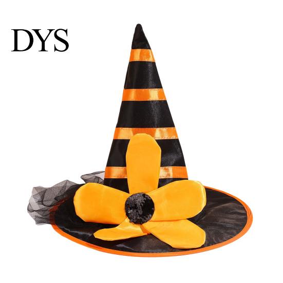 Soft Playful Witch Hat Halloween for Women Girls, Large Striped Wizard Costume with Flower Accessories, Cosplay, Party Festive Parties