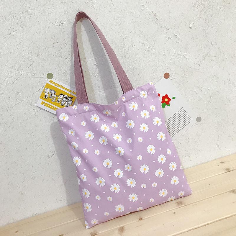 Female All-match Shopping Bag Casual Tote Vintage Daisy Flower Women Large Shoulder Bags Student Girls Daily Books Handbags 32x36cm фиолетовый 1740₽