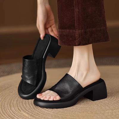 Modne Sandały i Klapki Vintage Peep Toe Kobiety Obcas Blokowy Japonki Lato Do Noszenia na Zewnątrz Klapki na Platformie Wysoki Obcas Buty na Plaże