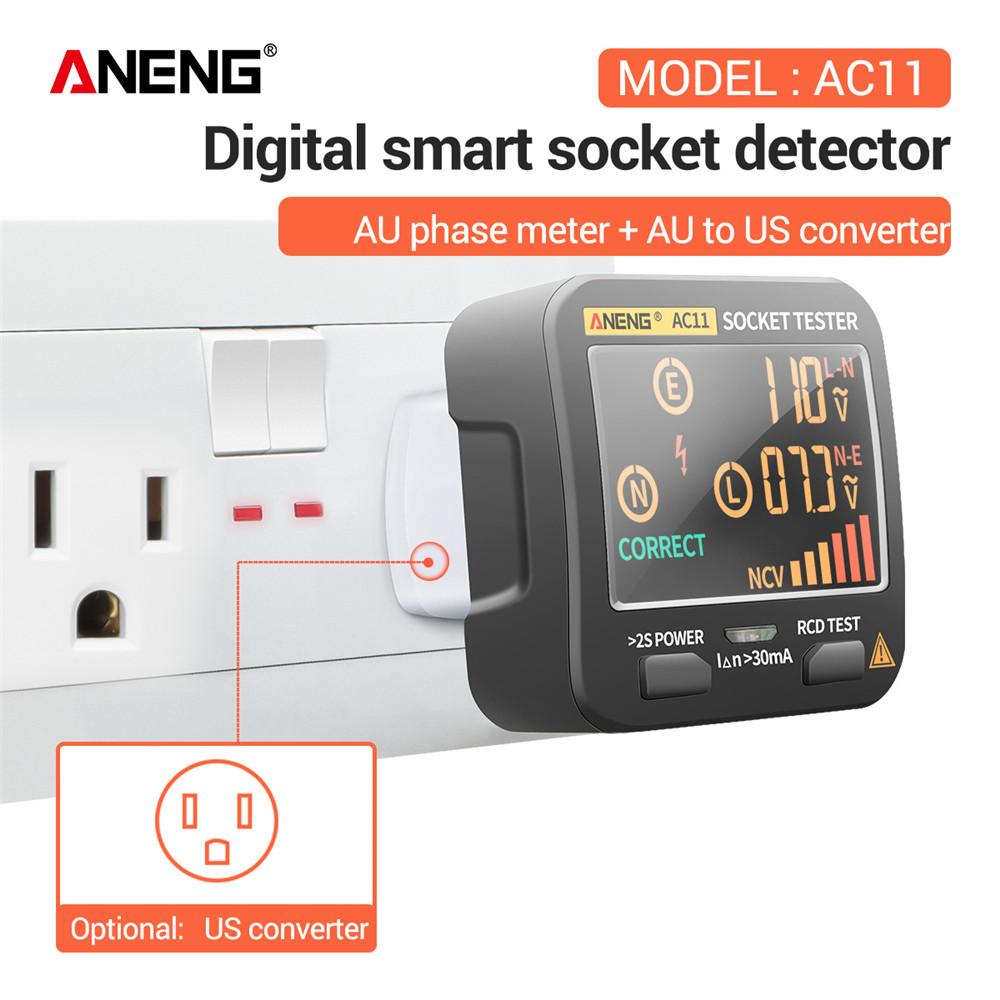 

AC11 Digital Smart Socket Tester Voltage Test Socket Detector Ground Zero Line Phase Check Rcd NCV test US/UK/EU/AU Plug US plug