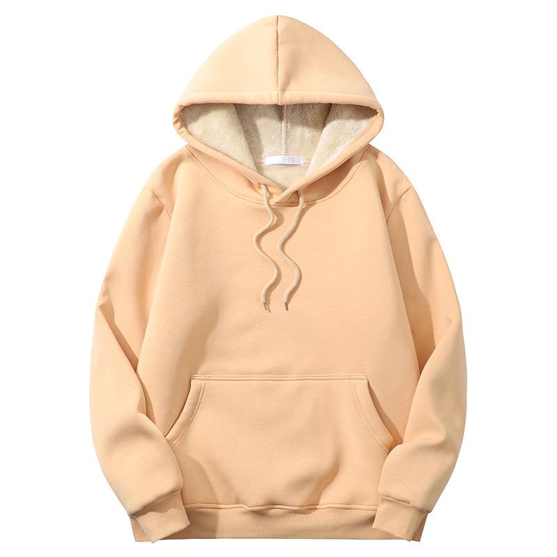 Lambswool  Solid Color Loose Warm Padded Sports Men's European Hooded Sweatshirt Plus Size