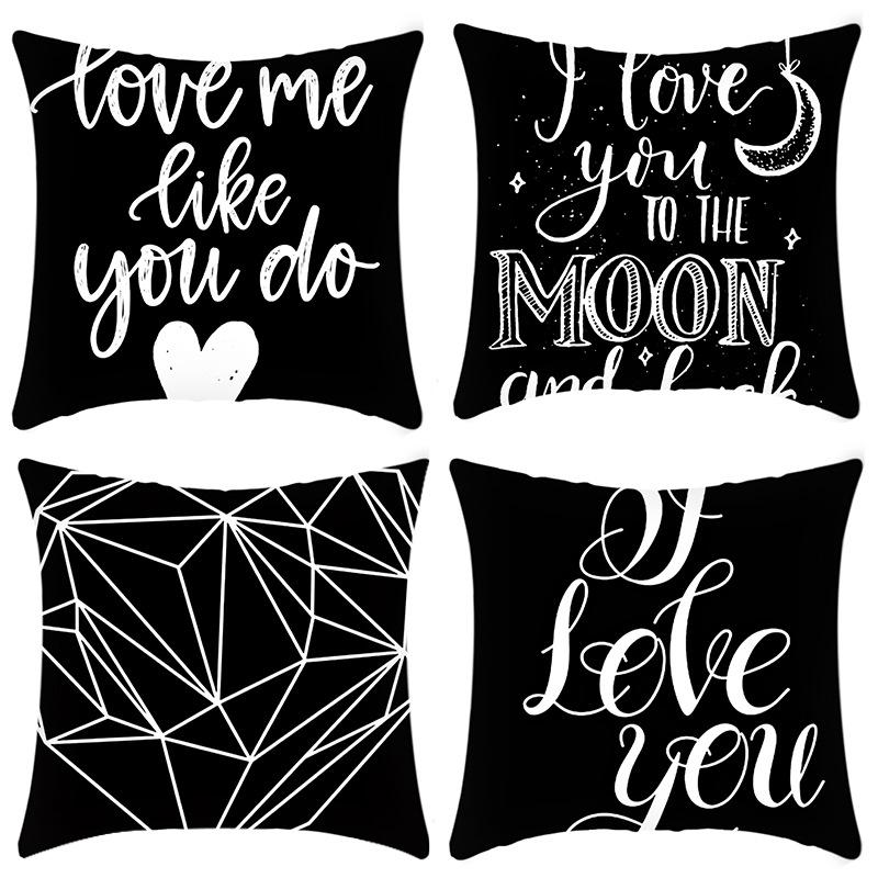 

New Simple Series Pillowcase Black White Letter Printed Pillowcase Sofa Cushion Cover 45 * 45Cm pillowcase