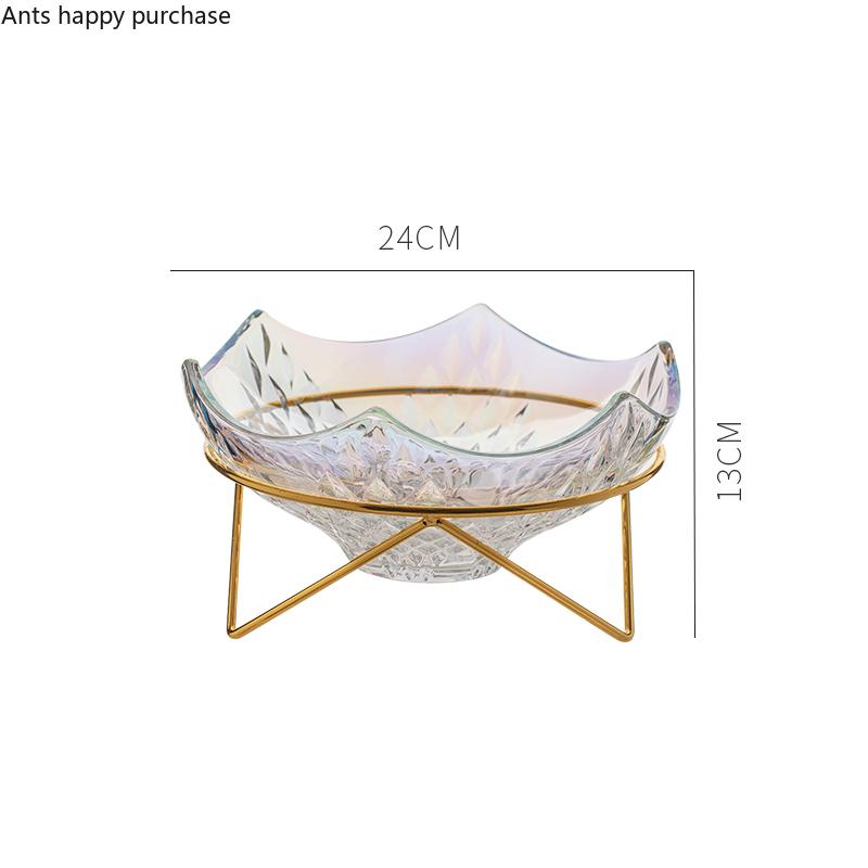 Wrought Iron Base Glass Fruit Plate Glass Bowl Candy Snack Tray Dessert Bowls Dishes Fruit Salad Bowl Decorative Plate Cake Pan