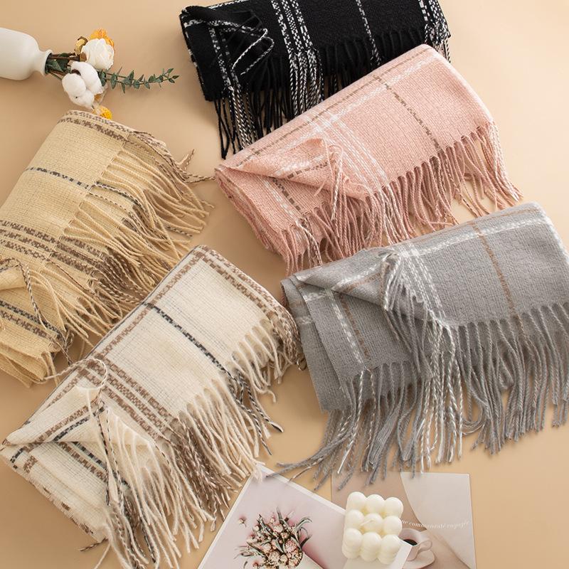 Scarf Women's Autumn and Winter New Style British Retro Plaid Scarf Korean Version Imitation Cashmere Warm and Versatile Shawl