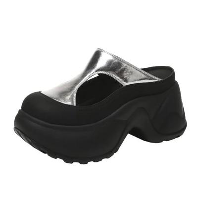 Fashion 9CM Synthetic Microfiber Leather Women Sandals Summer Hollow Bling Vulcanize Slipper Platform Wedge Flats Chunky Sneakers Shoes