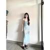 Girl's New Butterfly Mesh Chinese Aesthetic Retro Suspender Seaside Vacation Style Large Size Thin Waist Dress