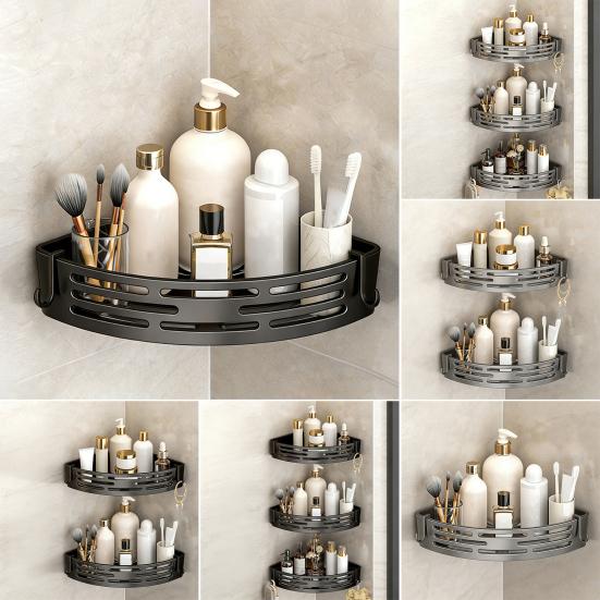 Hörnförvaringsställ Superbärande Spikfri Installation Badrumsorganisatör med Starkt Klister Fuktsäker Design Förvaringsorganisatör