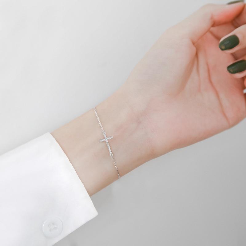 Buyee 925 Sterling Silver Female Bracelet White Zircon Simple Bracelets for Women Fashion Cross Fine Jewelry Chain Gift