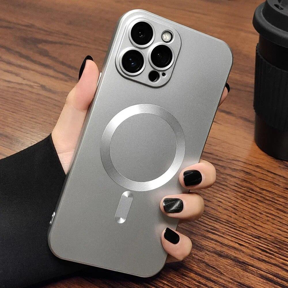 Frosting Matte Silicone Lens Film Protect Case For IPhone 15 14 13 12 11 Pro Max Plus Magsafe Magnetic Wireless Charging Cover