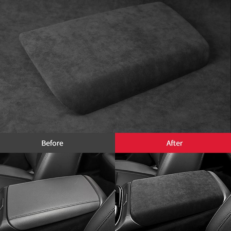 Alcan tara For Hyundai Tucson Car Armrest Storage Box Panel Pad Cover Center Console Box Lid Interior Trim