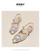 Light luxury wind back empty sandals for women with rhinestone square buckle, pointed toe, low heel, Mary Jane straight strap sandals