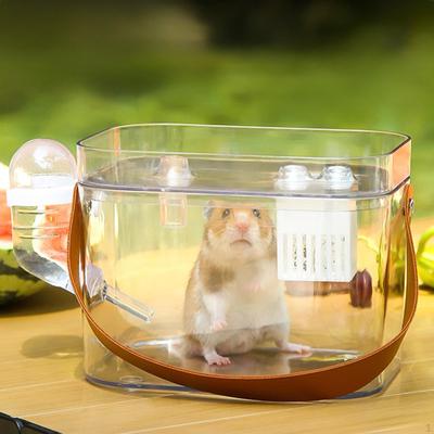Hamster Carrier Cage Clear Pets Travel Keep Warm 60ml Water Bottle Breathable Small Animal