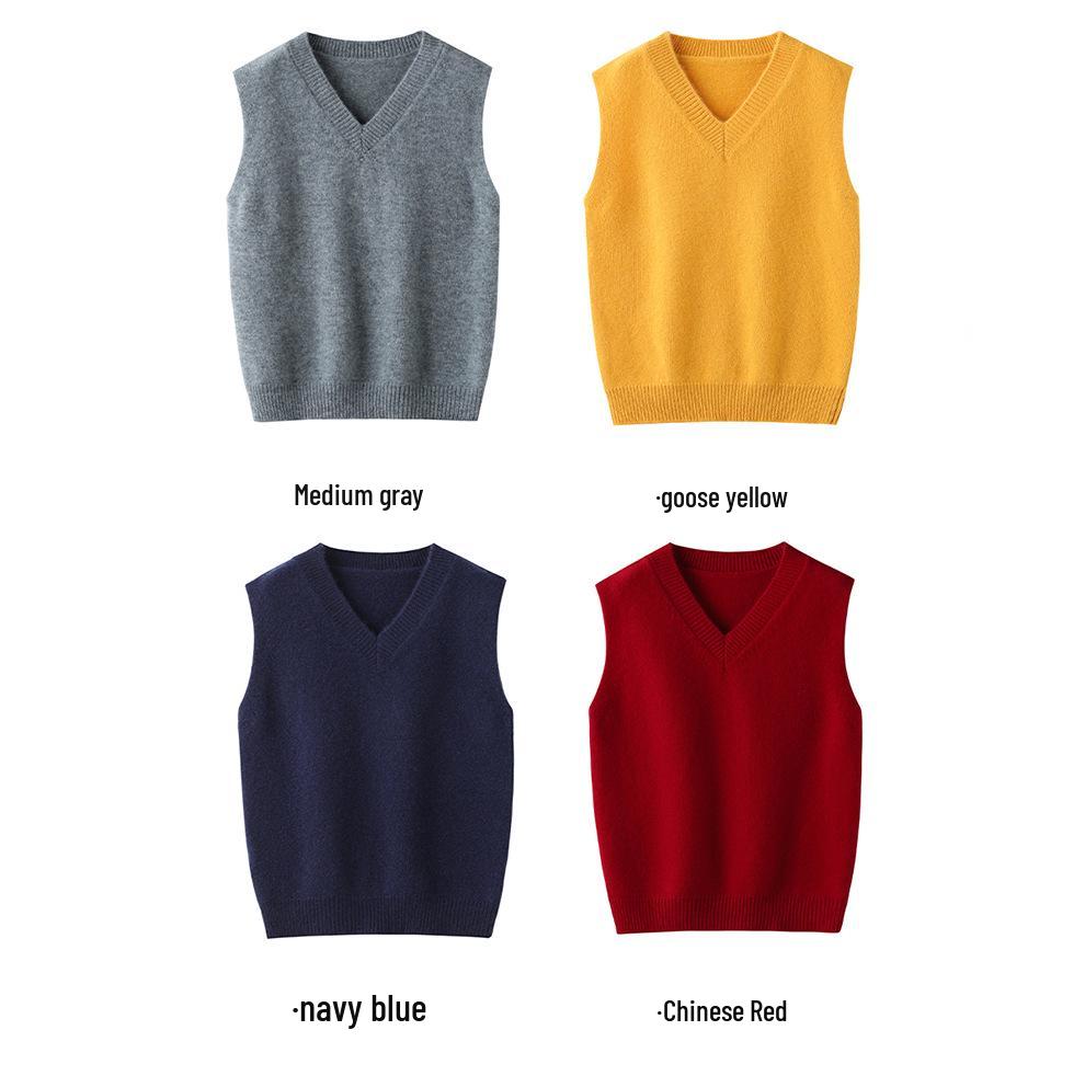 New Kids' 100% Wool V-Neck Sleeveless Sweater