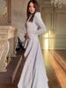 Elegant Retro Long-Sleeve Spring Dress for Women - European & American 2025 Design, Waist-Cinching Style