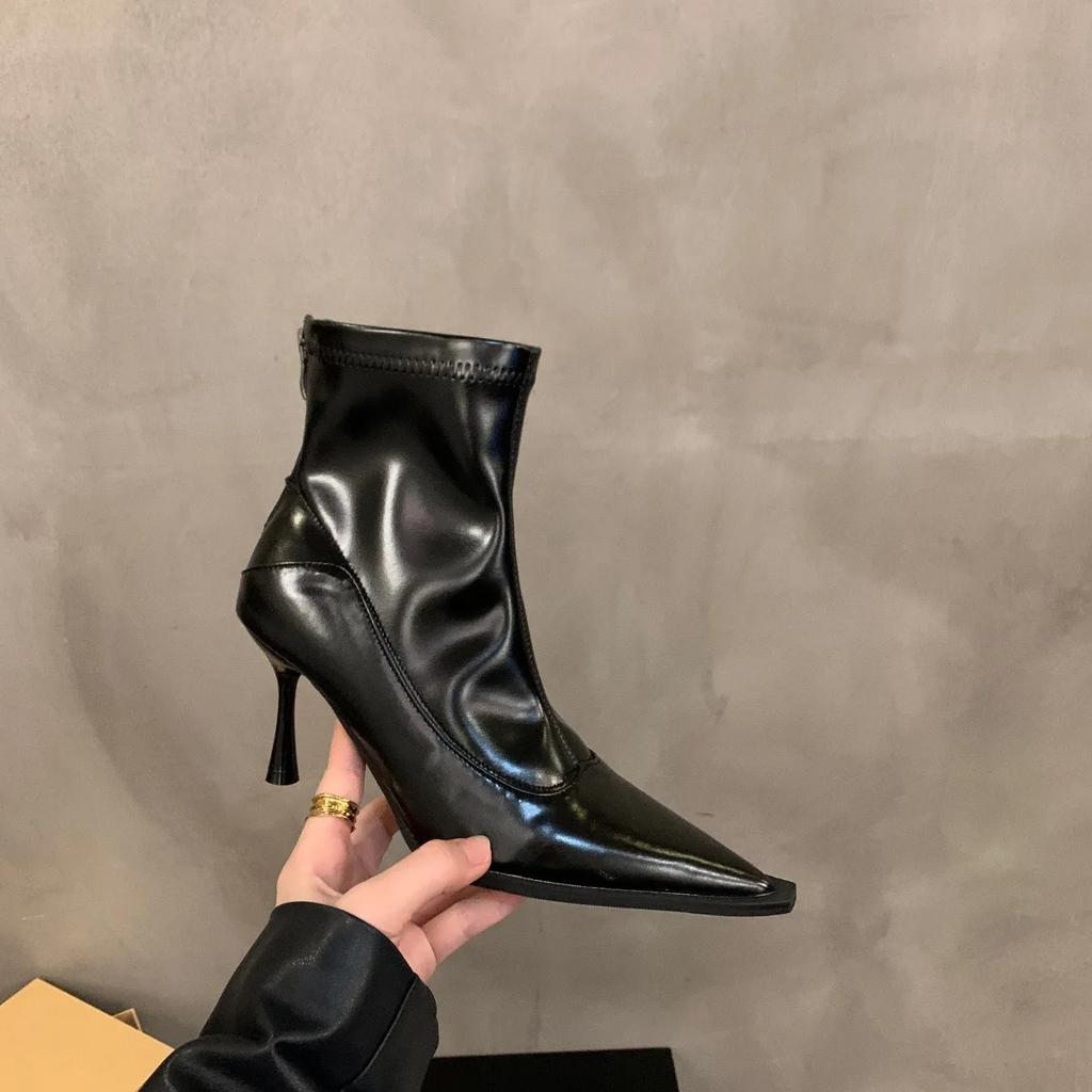 Fashion High Heel Women Short Boots Fashion Zippers Shoes Retro Style Autumn Winter Pointed Toe Ladies Dancing Party Prom Shoes