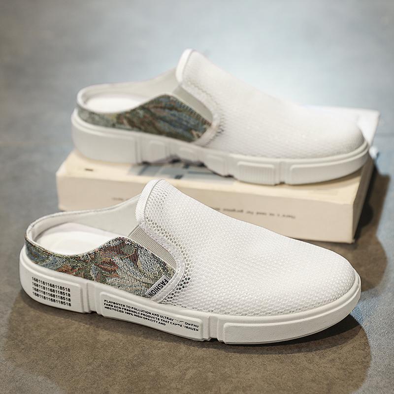Mesh Semi-Drag Men Casual Shoes Half Shoes For Men Mules Slipper Outdoor 2025 Summer Backless Board Shoes Flats Man Slides