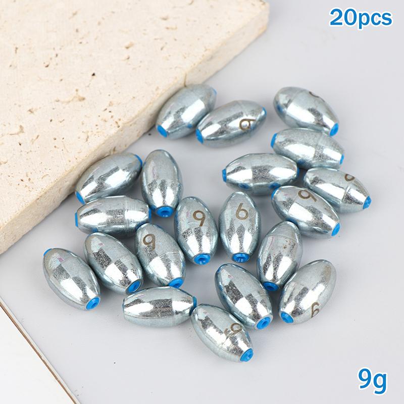 20Pcs Alloy Hollow Olive Fishing Sinkers3/ 4/6/8/10/12/15g Wax Coating Steel Fishing Weights Fishing Weight Accessories