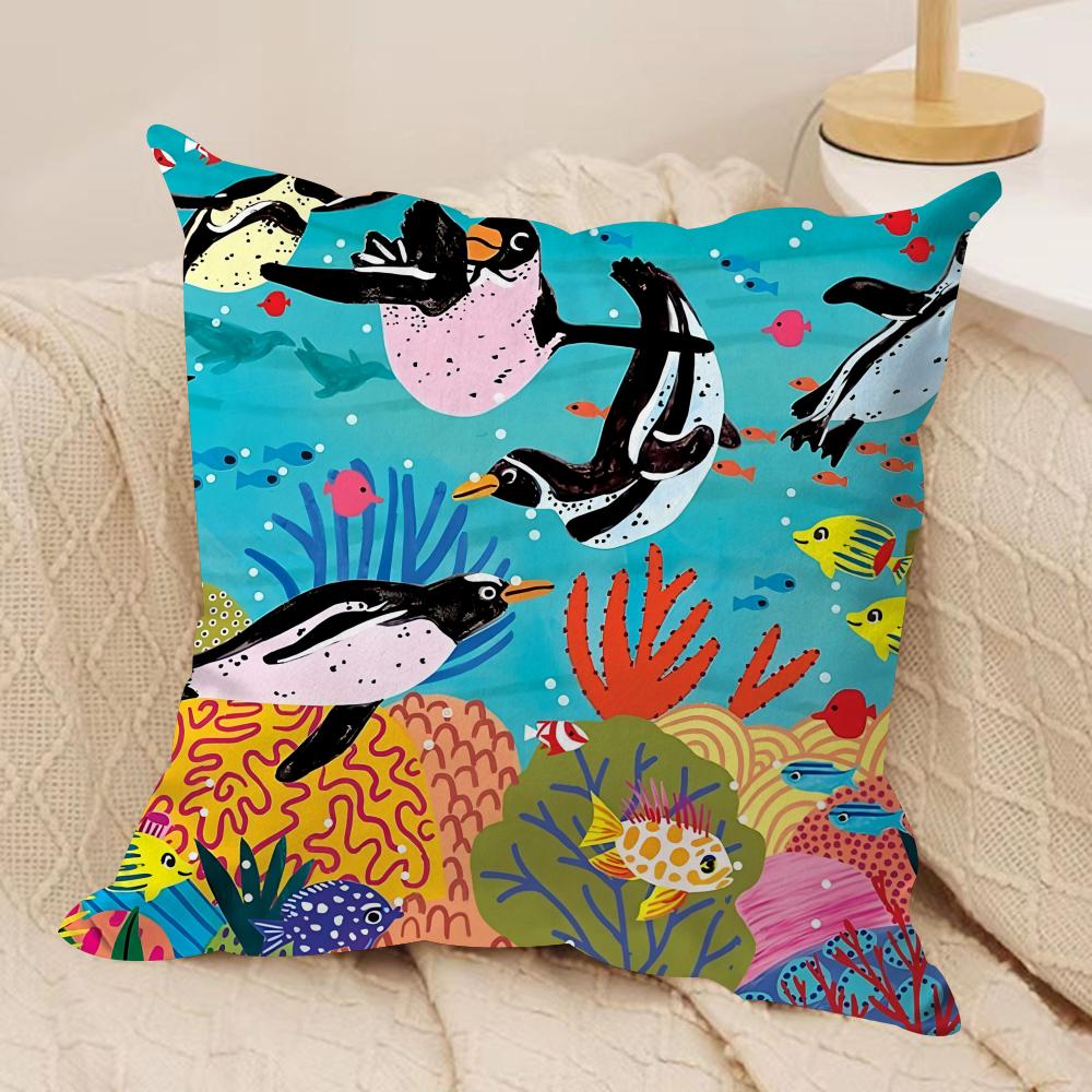 Marine Animals Summer Ins Cushion Cover Silky Short Plush Invisible Zipper Dustproof Sofa Pillow Case For Home Decor