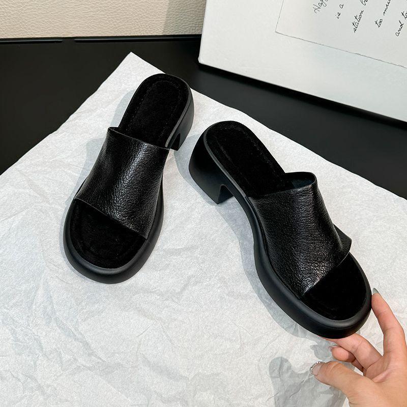 

Гигантские мягкие тапочки с круглым носком, женские летние, французский ретро-стиль, универсальные, на высоком каблуке, ленивое слово, швабра 34 чёрный