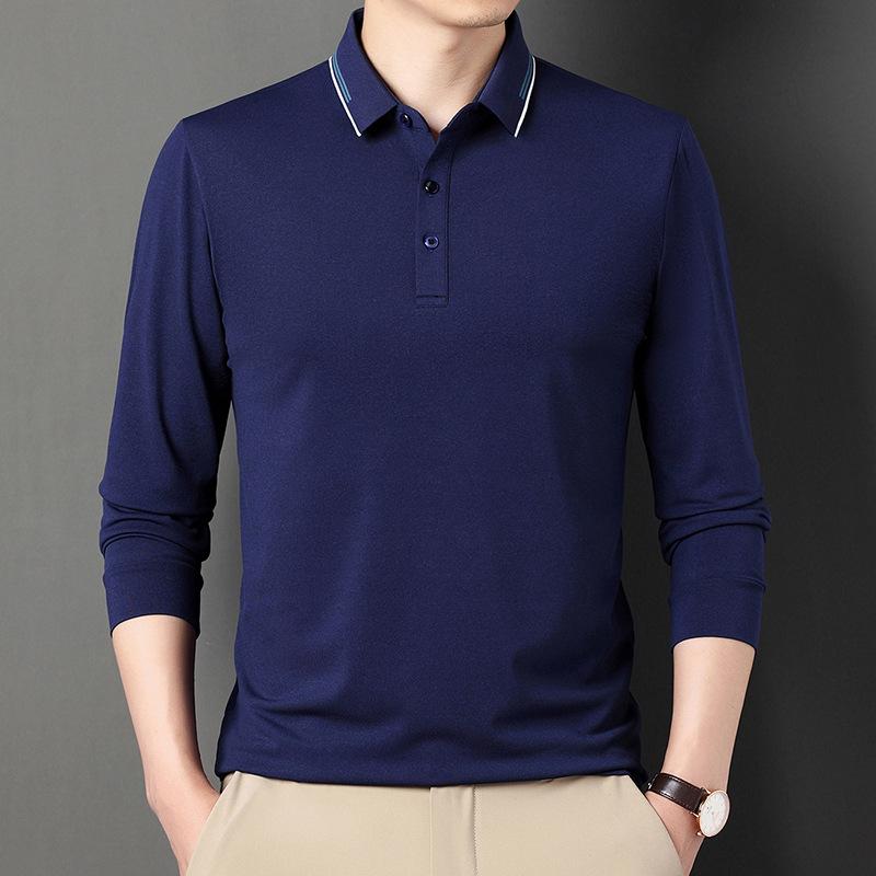 

Футболка с длинными рукавами, новый осенний стиль для молодых и мужчин среднего возраста, деловая рубашка поло для пап, футболка с лацканами, повседневная мужская одежда 4XL