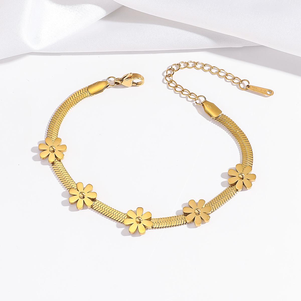 

Комплект из ожерелья и браслета из титановой стали Ромашка - Модная цепочка на ключицу и чокер с цветком для женщин