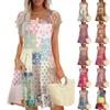 Summer Dresses For Women Loose Square Neck Cap Sleeve Casual Beach Vacation Tshirt Dress Sundresses With Pockets