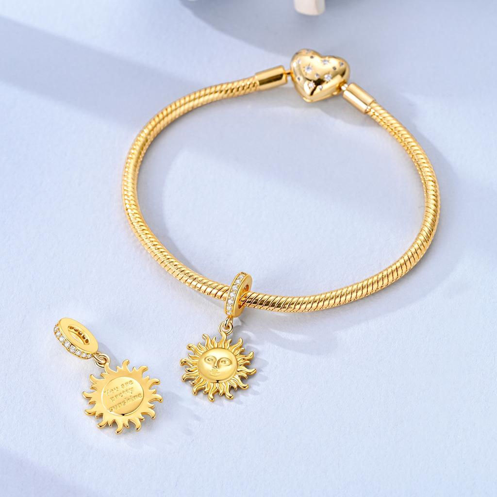Copper Golden Sun Face Pendant Charms Jewellery Fit Original Bracelet Necklace For Women Diy Gift
