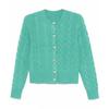 Li Cai Ling Green Cable Knit Round Neck Cardigan - Women's Slim Fit Versatile Sweater, 2025 Spring Collection.