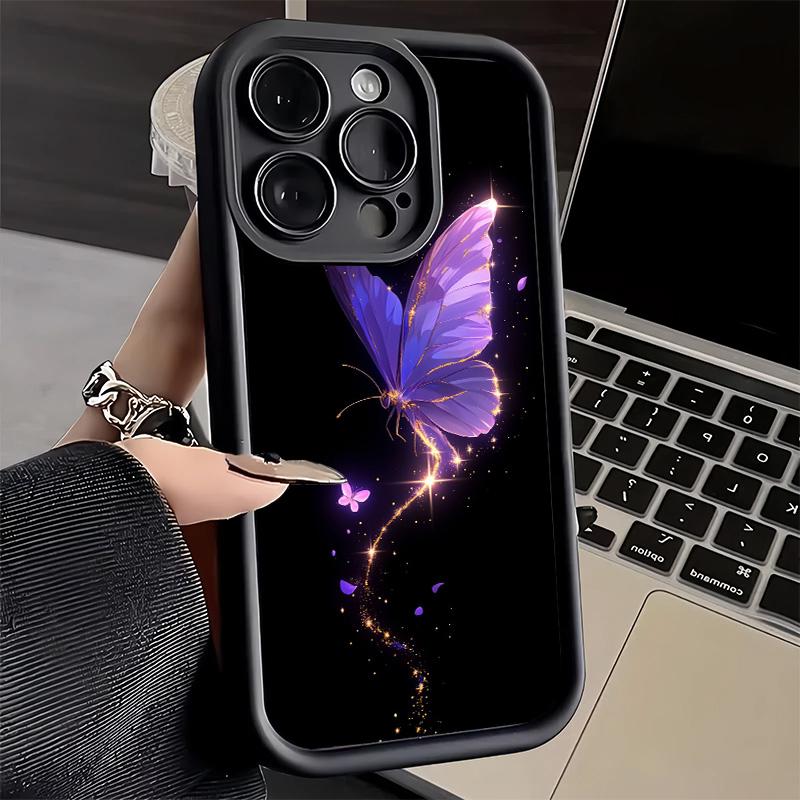 Phone Case for iPhone 17 Air 16E 15 16 Pro Max Beautiful Purple Butterfly Cover 14 Plus 13 12 Mini Soft Shell Silicone Fundas