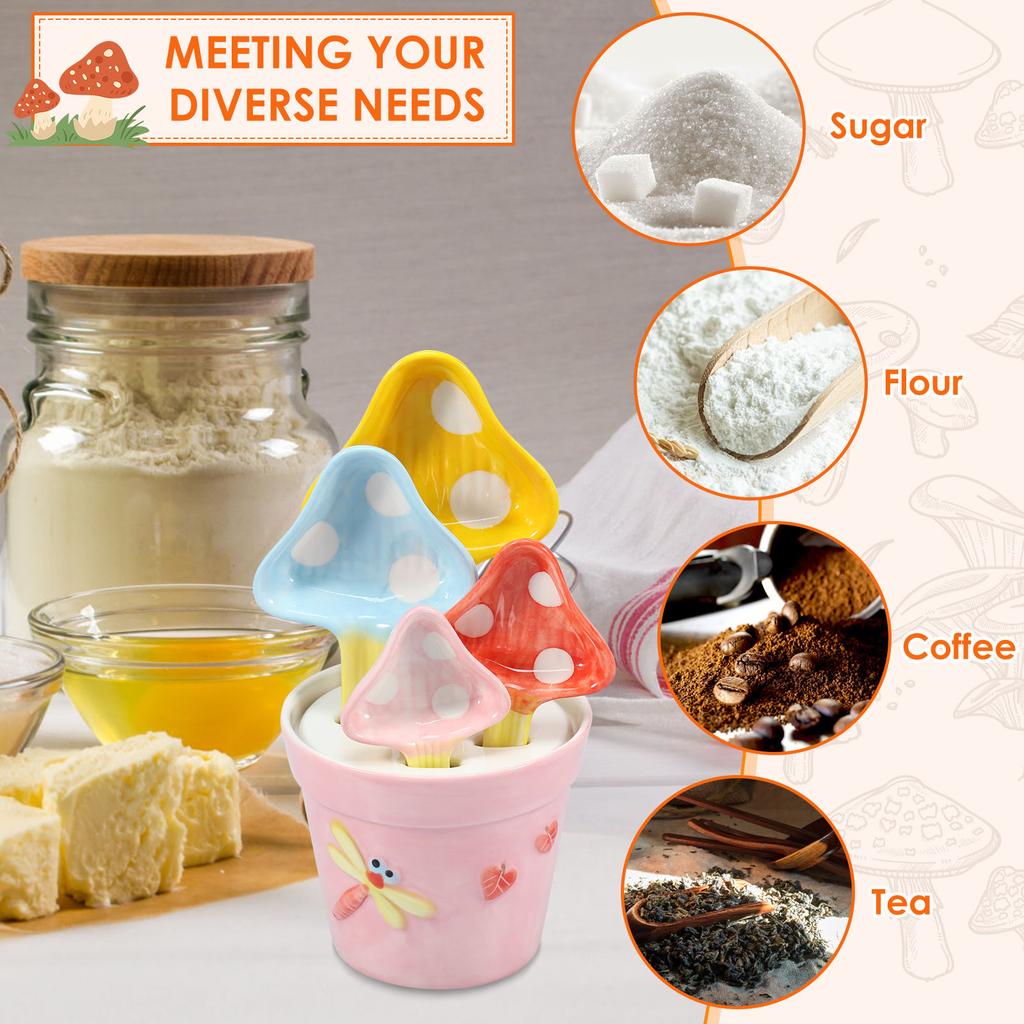 4Pcs Ceramic Cactus Measuring Spoons Set Adorable Functional Kitchen Utensils with Holder Cup Home Ornament Measuring Cup4